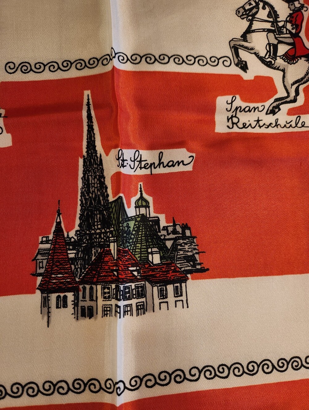 Vintage Vienna Wein Scarf, Souvenir Landmarks, Austria, Travel, Red Black White - Picture 2 of 9